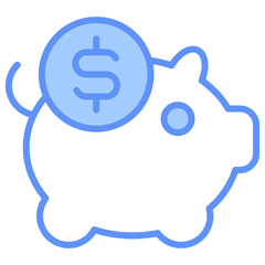 Piggy Bank Outline Blue Color Icon
