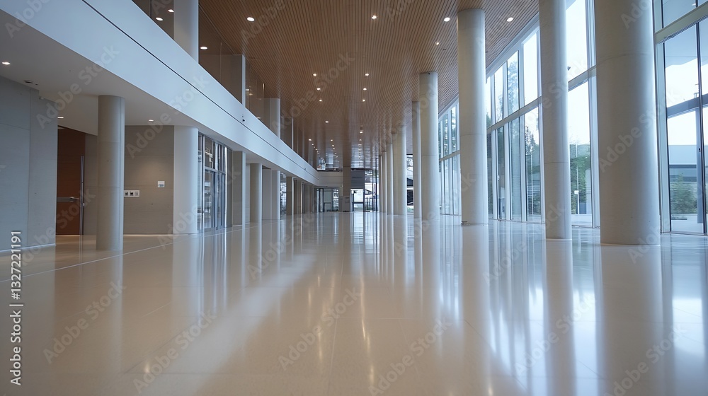 Poster modern spacious lobby with tall windows and natural light enhancing the interior design : generative