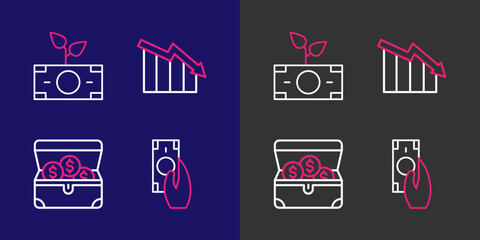Set line Fast payments, Treasure chest, Financial growth decrease and Money plant the pot icon. Vector