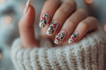 A woman's nails dressed up with unique and pretty nail art.