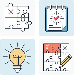 Set of Puzzle-Themed Icons with Editable Stroke in Vector Format