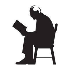 Aging Mentor Old Man Reading a Book silhouette, a guide through life&rsquo;s lessons - Old Man illustration - Minimalist Old Man vector - Teacher figure

