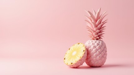 Pineapple With a Sliced Piece on a Pink Background Creating a Vibrant and Fresh Atmosphere
