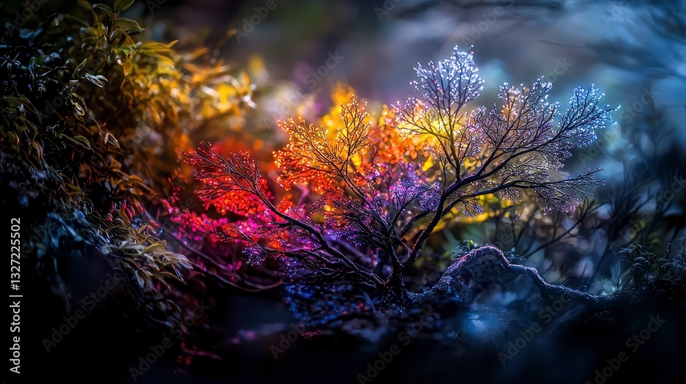 Aufkleber vibrant foliage in a mystical forest nature scene close-up view colorful botany enchanted environmen