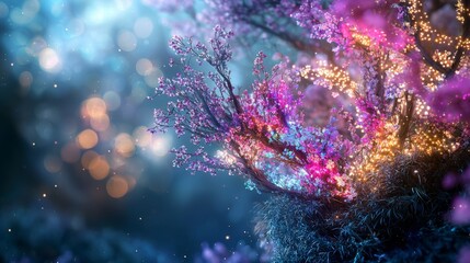 Fototapeta premium Enchanting blossoms illuminate a magical forest nature scene dreamlike environment fantasy concept
