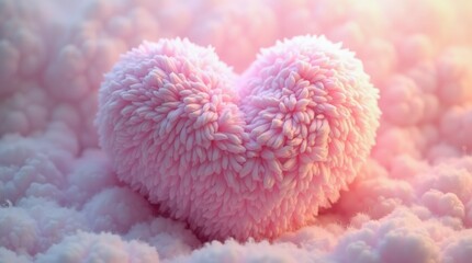 Soft Pink Heart Shaped Decoration Surrounded by Fluffy Clouds at Sunset