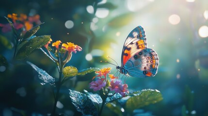Obraz premium Enchanted Butterfly in a Sunlit Garden