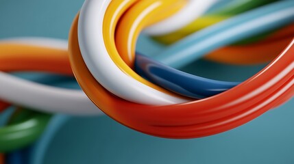 Vibrant Intertwined Cables: A 3D Render of Colorful, Glossy Strands AI Generated