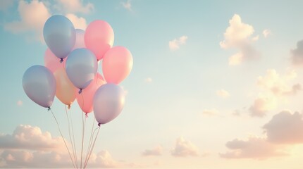 Fototapeta premium Colorful Balloons Float in the Sky During a Serene Sunset Celebration