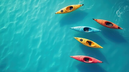 Vibrant Kayaks Floating on Crystal Clear Water in a Sunny Environment