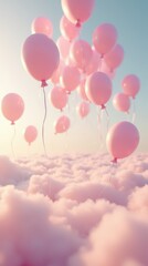 Balloons Drift in a Pastel Sky Above Soft Pink Clouds During a Serene Sunset