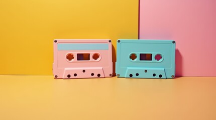 Colorful Cassette Tapes on a Vibrant Background Create a Retro Aesthetic