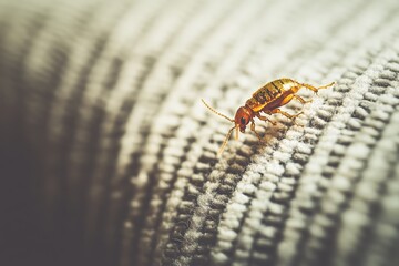 Tiny flea jumps from soft pet bed onto nearby surface Generative AI