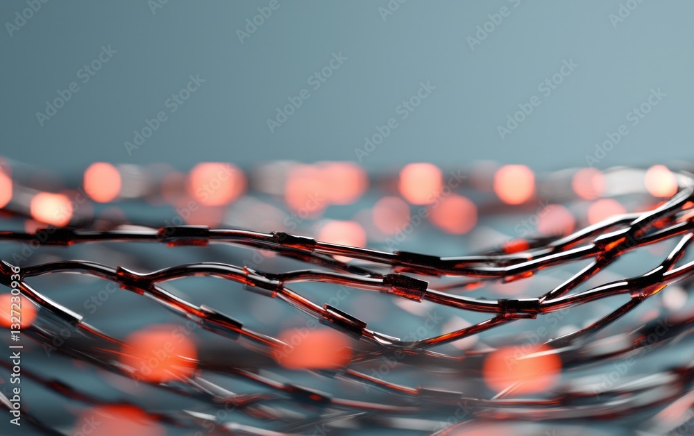 Poster abstract image of a dark, interconnected network with glowing red lights in the background. the netw