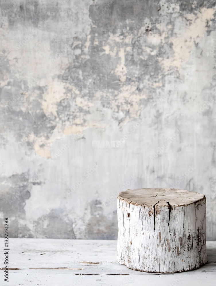 Poster rustic wooden stump against a textured wall providing a natural and minimalist decor element to any 