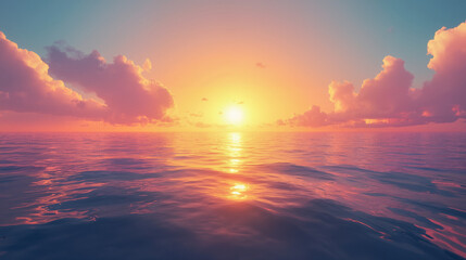 Fototapeta premium Beautiful Sunset Over Ocean with Vibrant Colors and Reflections