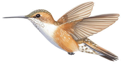Fototapeta premium Graceful hummingbird in flight against clean white background, stunning close-up capture. no background