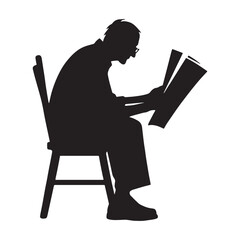 Sturdy Old Man Reading a Newspaper silhouette, strong in knowledge - Old Man illustration - Minimalist Old Man vector - Resilient thinker
