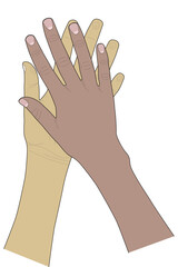 Hand in hand, finger and palm touching