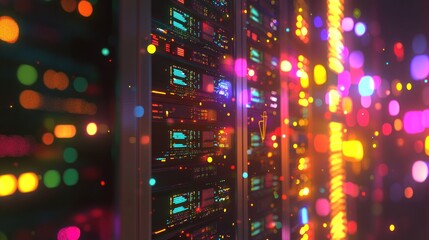 Obraz premium Vibrant Digital Server Room: A Symphony of Data and Light