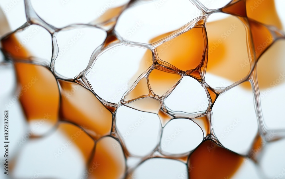 Poster abstract close-up shot of an intricate network of orange and white shapes, resembling a honeycomb or