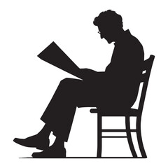 Pensive Old Man Reading a Newspaper silhouette, deep in contemplation - Old Man illustration - Minimalist Old Man vector - Wise presence
