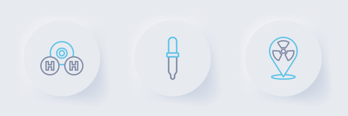 Set line Radioactive in location, Pipette and Chemical formula for H2O icon. Vector © Kostiantyn