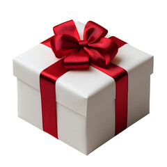Obraz premium Gift Box with red Ribbon and Bow isolated on transparent white background, clipping path, pen tool. 