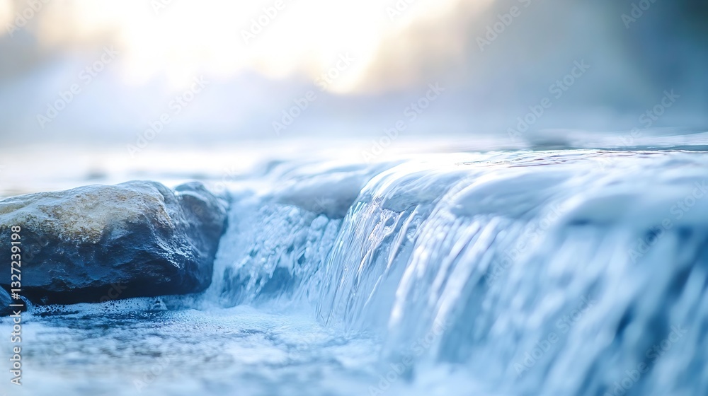 Poster gentle flowing water over rocks creating serene and tranquil river scene : generative ai