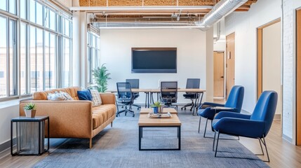 Modern Office Lounge Area with Meeting Table and Seating