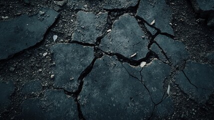 Obraz premium Dark Cracked Pavement Surface Texture Background