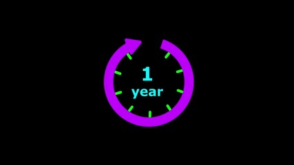 Rounded circle animation of 52 weeks countdown on transparent background with alpha channel, 52 weeks timer countdown animation, 1 year countdown .