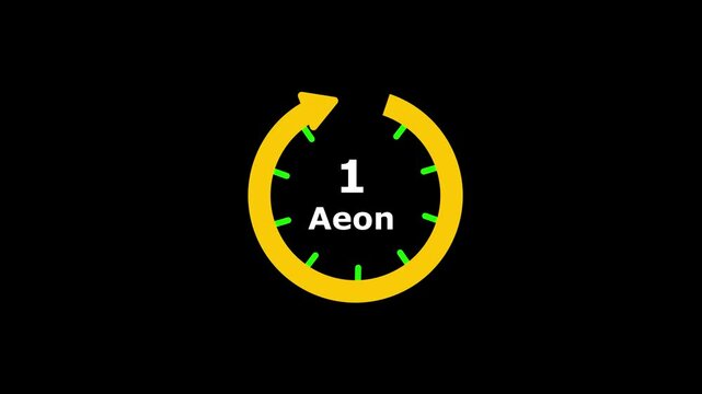 Animation timer icon with 1 Aeon on transparent background with alpha channel. Animation from 12 year on black background, stylish stopwatch countdown timer.