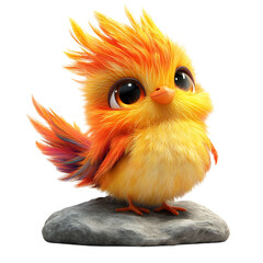A Fluffy 3D Cartoon Phoenix Chick Glowing with Vibrant Colors Isolated on Transparent Background