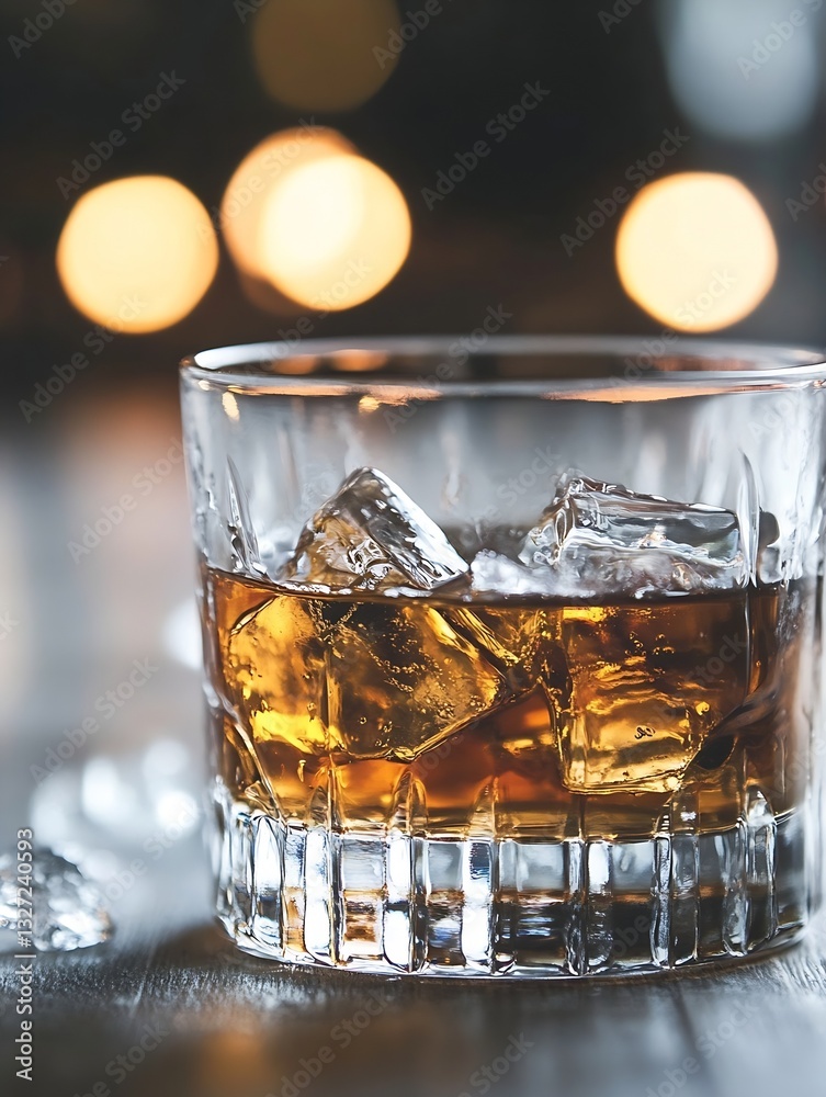 Aufkleber Chilled glass of whiskey with large ice cubes creating an inviting atmosphere for nightlife enjoyment : Generative AI