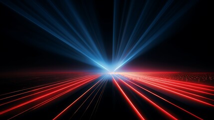 Convergence of Light: An eye-catching display of red and blue beams of light converge in a futuristic, dynamic composition, evoking energy, movement, and innovation.