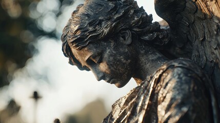 Serene Angel Statue in a Cemetery