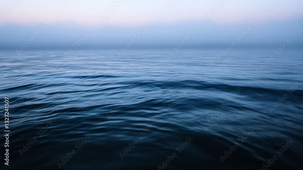 Poster tranquil and serene ocean water surface captured during a misty morning : generative ai