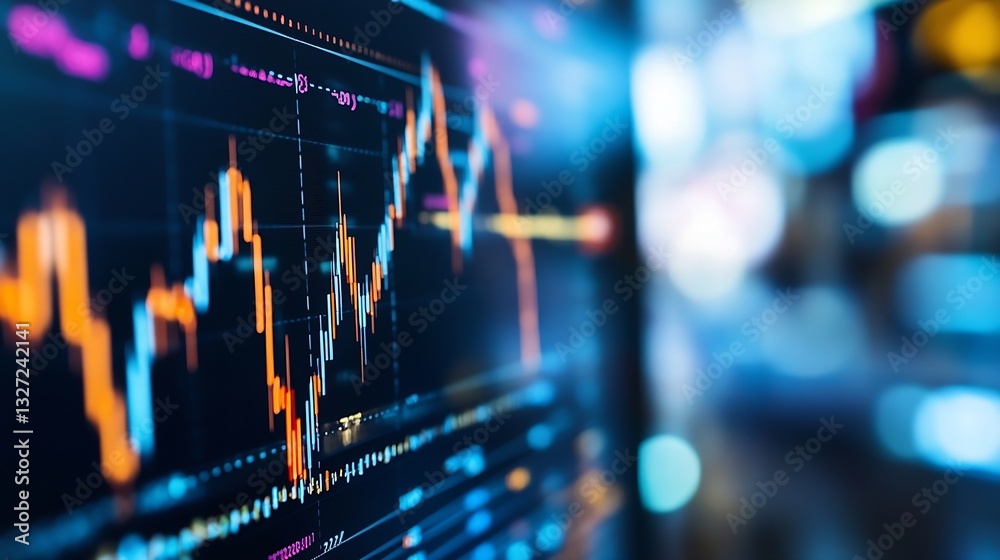Aufkleber Dynamic Stock Market Graph Displaying Fluctuations of Financial Data on a Digital Screen : Generative AI