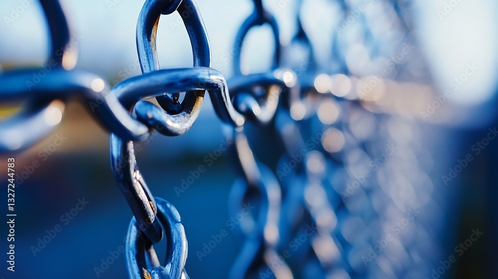 Fototapete Close Up of Metallic Chain Link Fence Creating a Unique Abstract Background : Generative AI