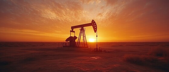 Fototapeta premium Oil Pump Silhouette at Sunset in Desert