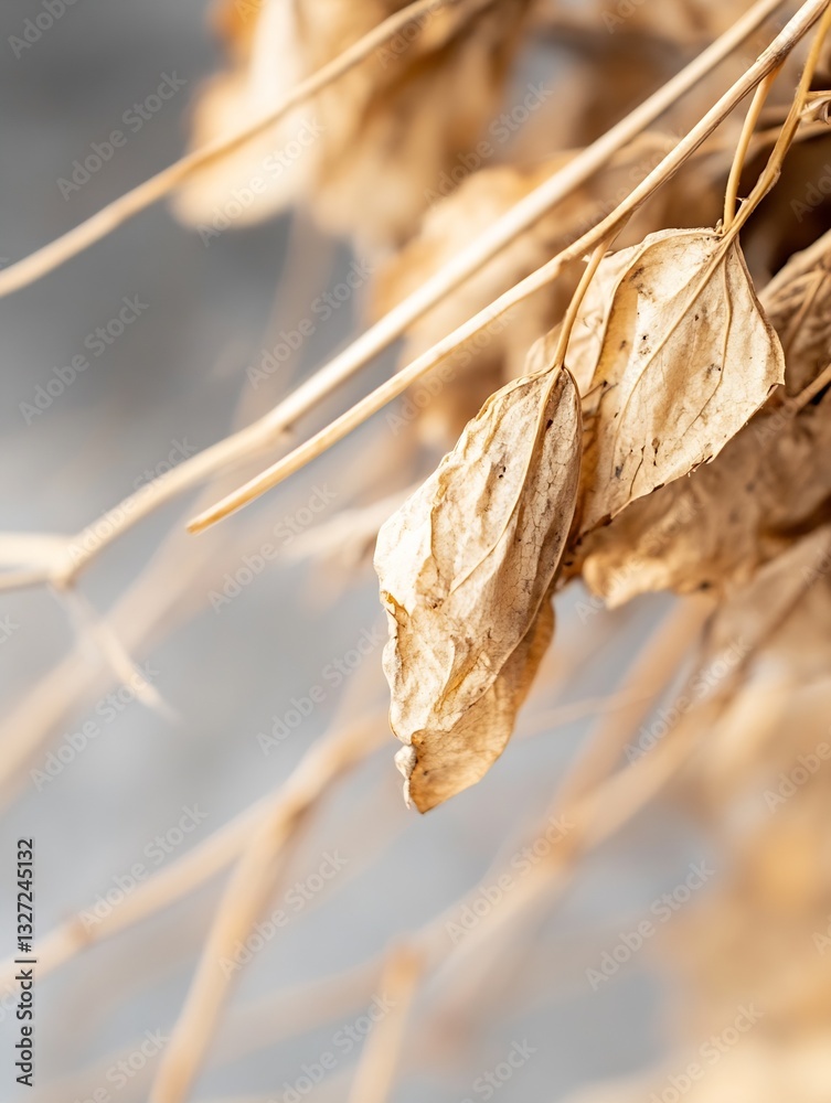 Poster Delicate closeup of dried leaves captured with soft focus against a minimalist background : Generative AI