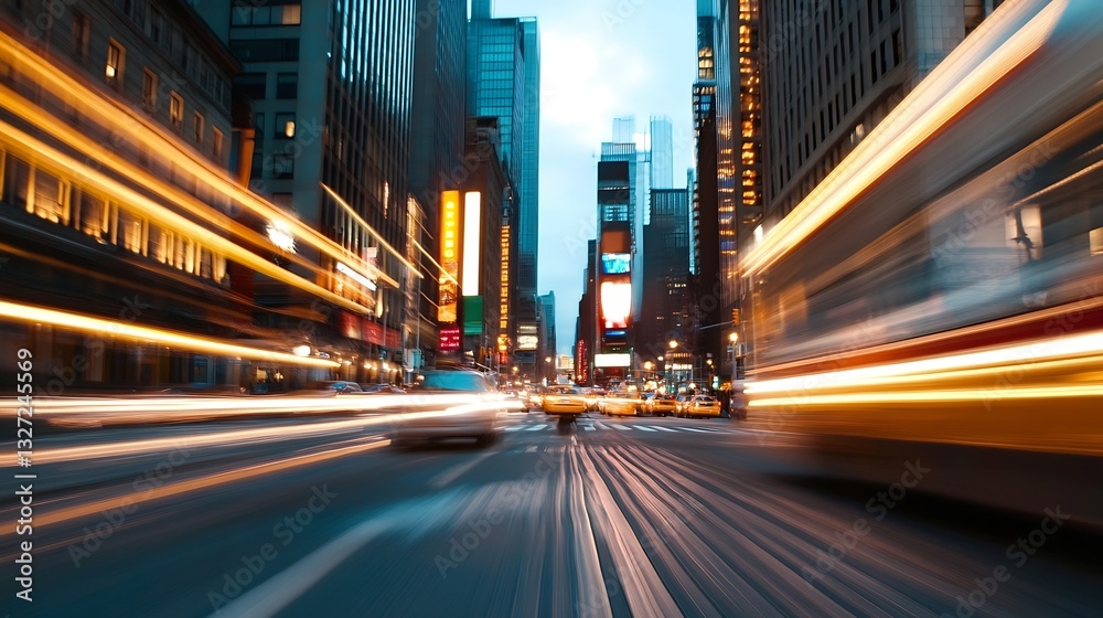 Aufkleber dynamic motion blur of a busy city street with vibrant lights showcasing urban life and movement at 