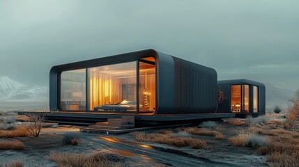 Modern Modular Home Design with Sustainable Architecture and Desert Landscape