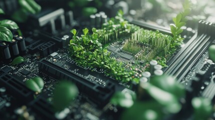 Green Technology: Nature Reclaiming a Computer Motherboard with Lush Growth