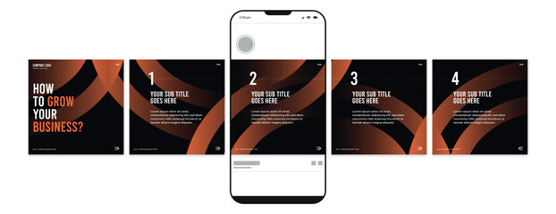 Business carousel post template for advertising, Set of gradient carousel posts for Instagram and LinkedIn, Editable social media carousel layout, template eps 10.