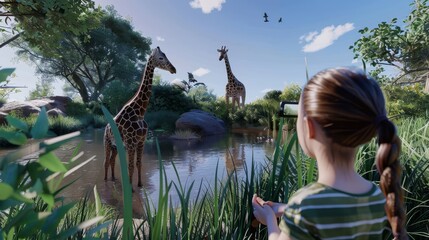 Virtual Wildlife Safari Experience with Guests Observing Beautiful Giraffes