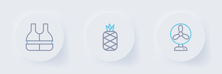 Set line Electric fan, Pineapple and Life jacket icon. Vector