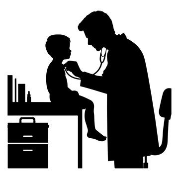 black silhouette doctor examining child clip art preview