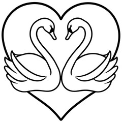 Swans in Love on Water - Abstract Line Art